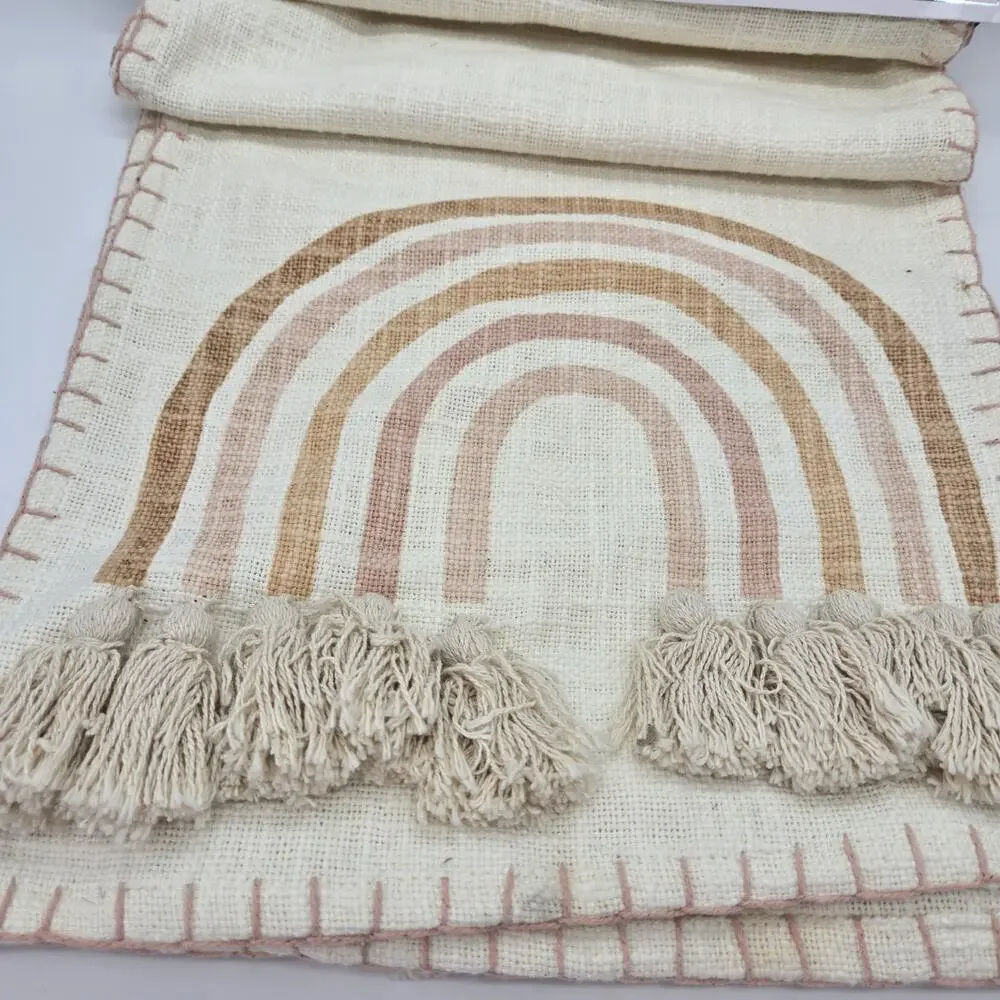 Marlo Lorenz Muted Rainbow Table Runner Tassels 14x72